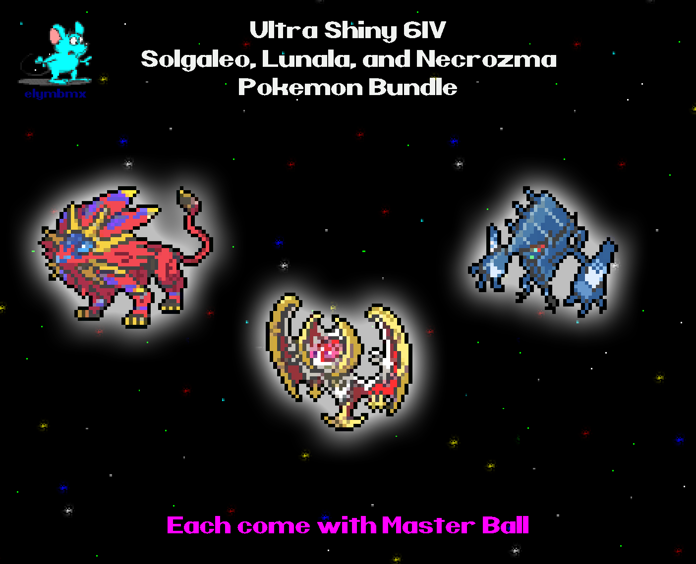 Ultra Square Shiny 6IV Solgaleo, Lunala, and Necrozma Legendary