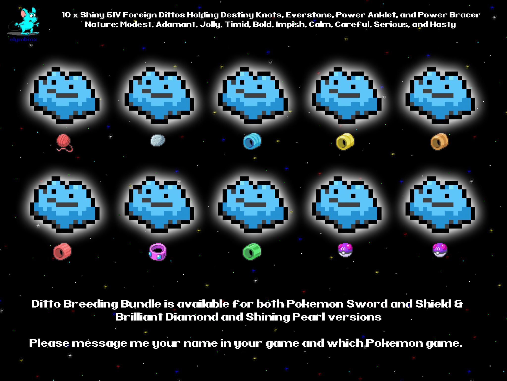 10 x Shiny 6IV Foreign Ditto Masuda Breeding Pack Natures Modest