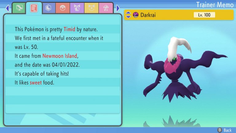 Pokémon Legends: Arceus – Nintendo Switch – Darkrai Max Effort Levels Stats – Brand New
