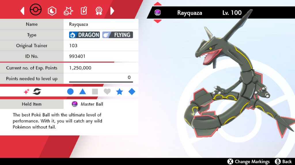 * Shiny * 6IV Rayquaza Legendary Pokemon Holding Master Ball for Sword ...