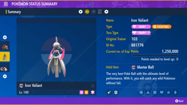 Pack Pokémon Écarlate/Violet FR : Paradoxe Violet 6IV Niveau 100 + Master Ball - Neuf, Switch
