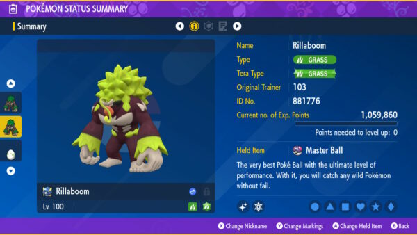 Shiny 6IV Rillaboom with Hidden Abilities and Master Ball, and Grookey in egg with Hidden Abilities for Pokemon Sword, Shield, Scarlet, and Violet - Image 2