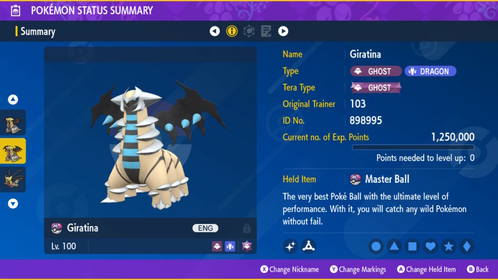 Shiny 6IV Giratina Origin EV'D Pokemon Scarlet Violet SV