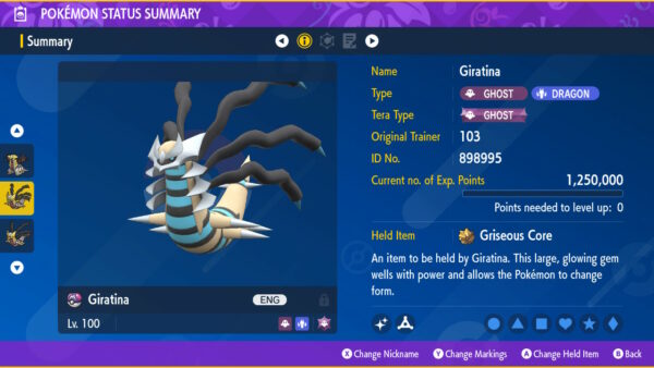 Shiny GIRATINA Origin Form 6IV Legendary / Pokemon Brilliant