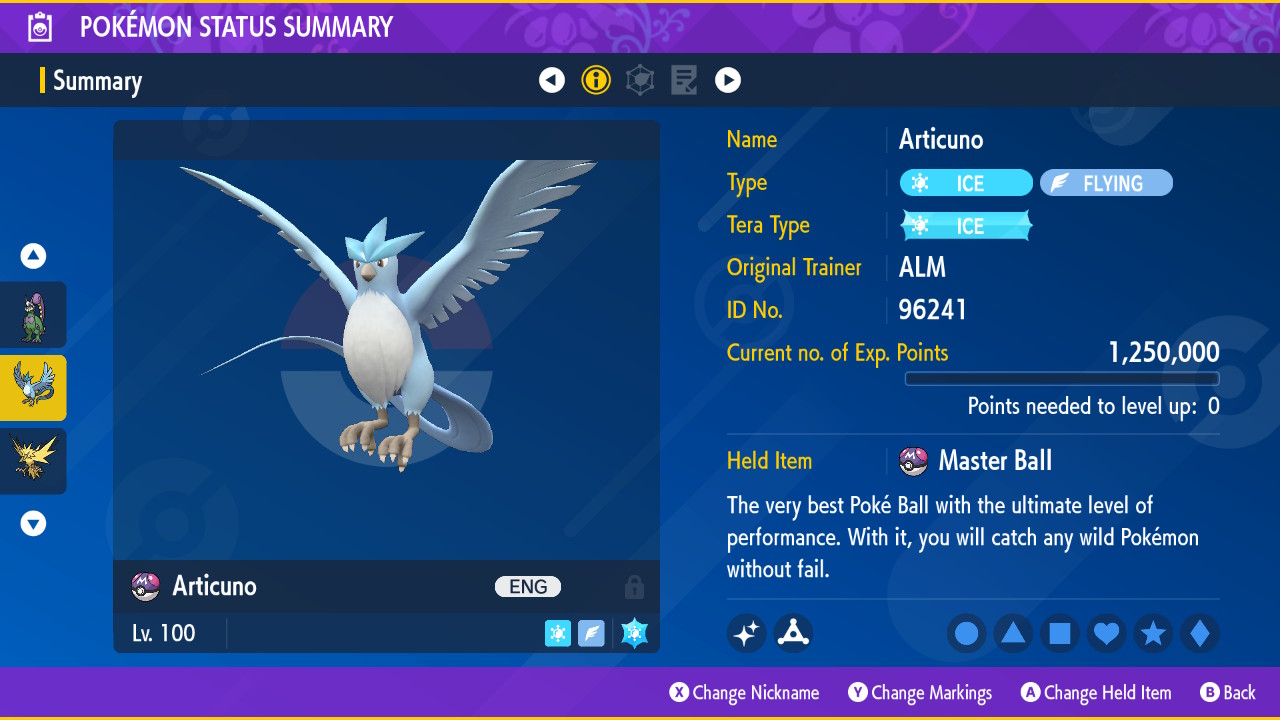 Pokemon Sword and Shield 6IV Shiny Articuno Hidden Ability