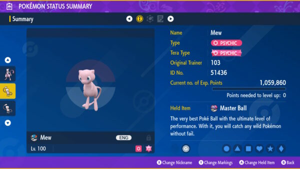 Pokemon Scarlet And Violet Shiny 6IV Mew Or Mewtwo With Masterball