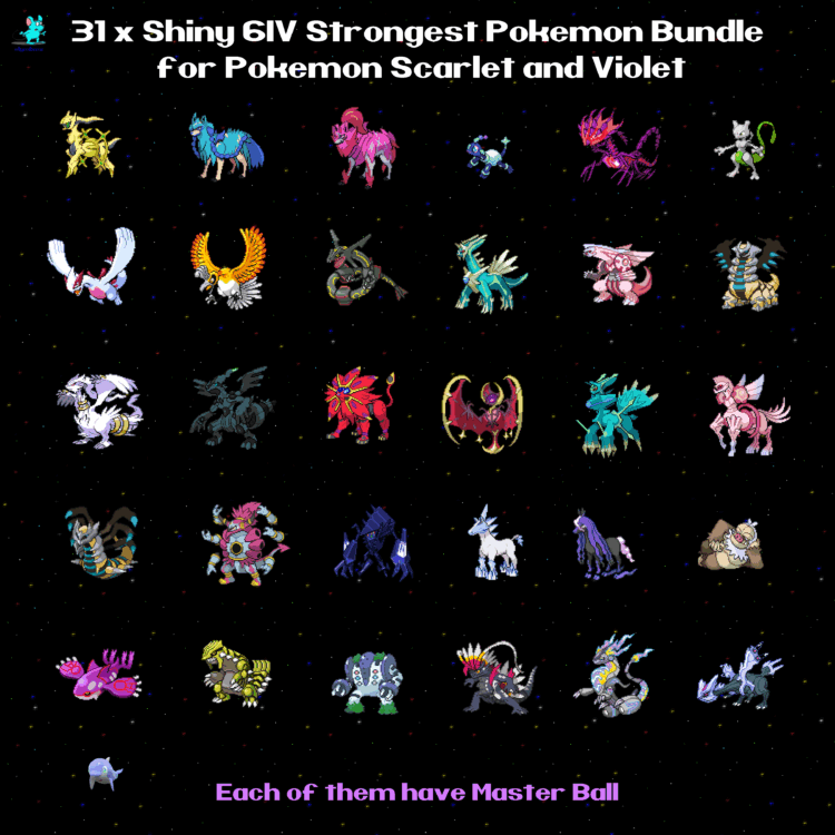 31 x Strongest 6IV Shiny Pokemon with Master Balls - Most Mythical Legendary - 650 and above Total Base Stat - 31 PCs Bundle for Scarlet and Violet