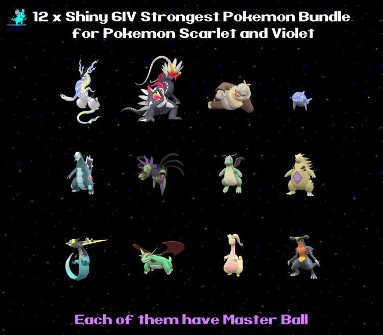 12 x Strongest 6IV Shiny Pokemon with Master Balls - 600 and above Total Base Stat - 12 PCs Bundle for Scarlet and Violet