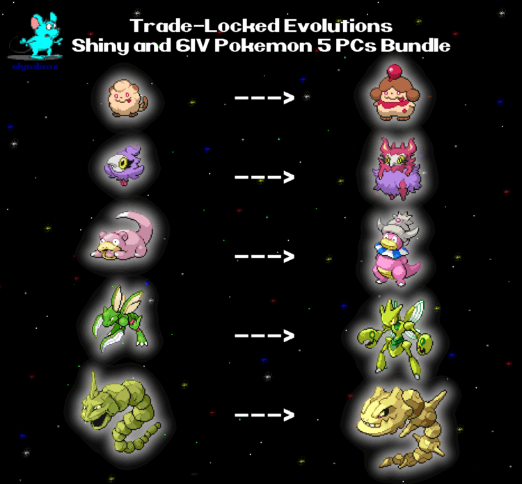 Shiny Alpha 6IV Trade Locked Pokemon Evolutions Evolve Bundle with needed items 5 PCs Bundle for Legends Z-A