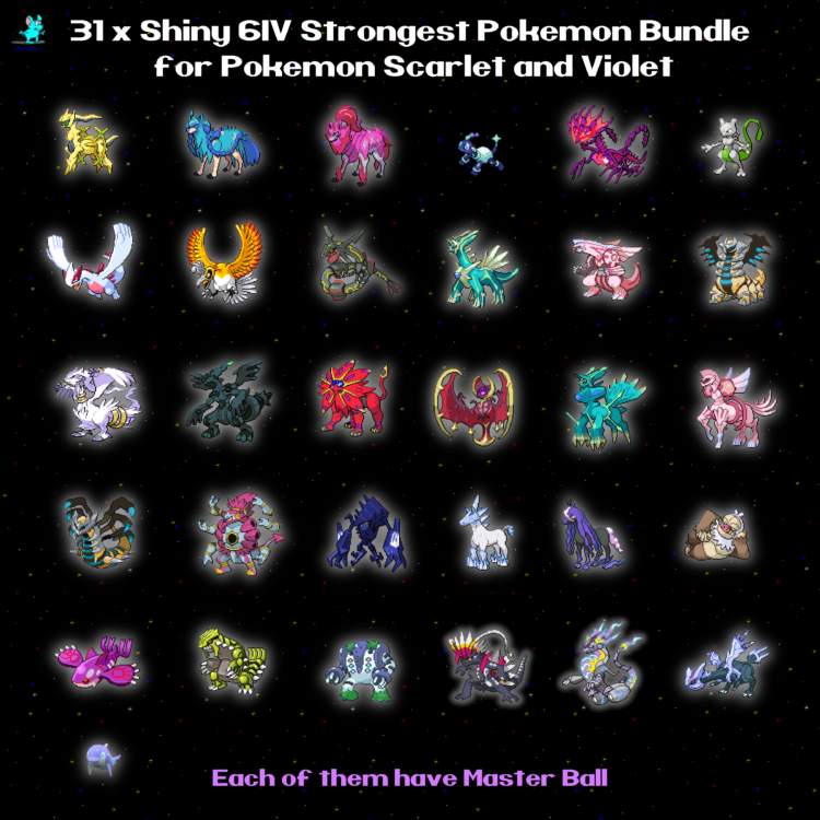 31 x Strongest 6IV Shiny Pokemon with Master Balls - Most Mythical Legendary - 650 and above Total Base Stat - 31 PCs Bundle for Scarlet and Violet