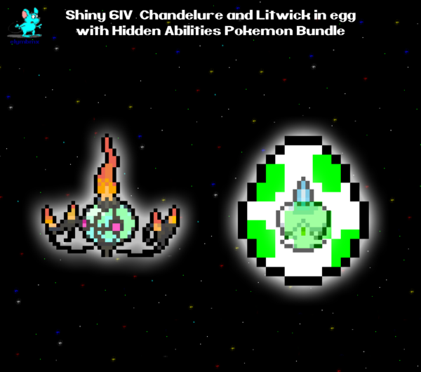 Shiny 6IV Chandelure with Hidden Abilities and Master Ball, and Litwick in egg with Hidden Abilities for Pokemon Sword, Shield, Scarlet, and Violet
