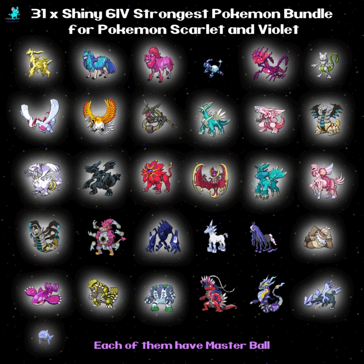 31 x Strongest 6IV Shiny Pokemon with Master Balls - Most Mythical Legendary - 650 and above Total Base Stat - 31 PCs Bundle for Scarlet and Violet