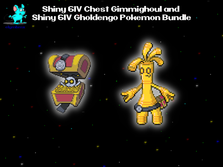 Shiny 6IV Gimmighoul in Chest and Shiny 6IV Gholdengo with Master Balls Bundle for Pokemon Scarlet, Violet, and Legends Z-A