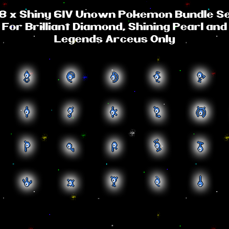 28 x Shiny 6IV Unown in all forms - A to Z, !, and ? Pokemon