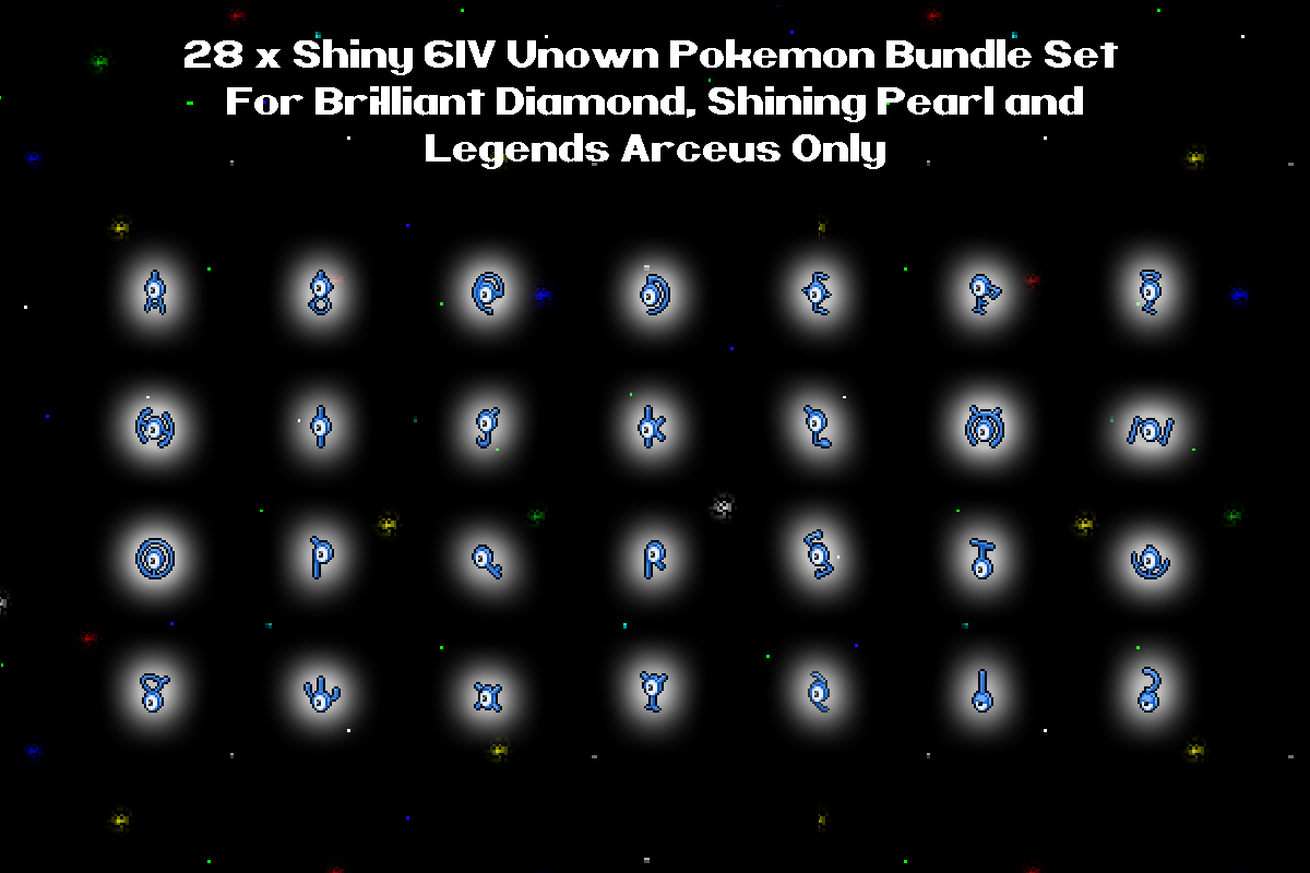 Unown Package (28x, All Forms, 6IV, Shiny) – Pokemon Brilliant